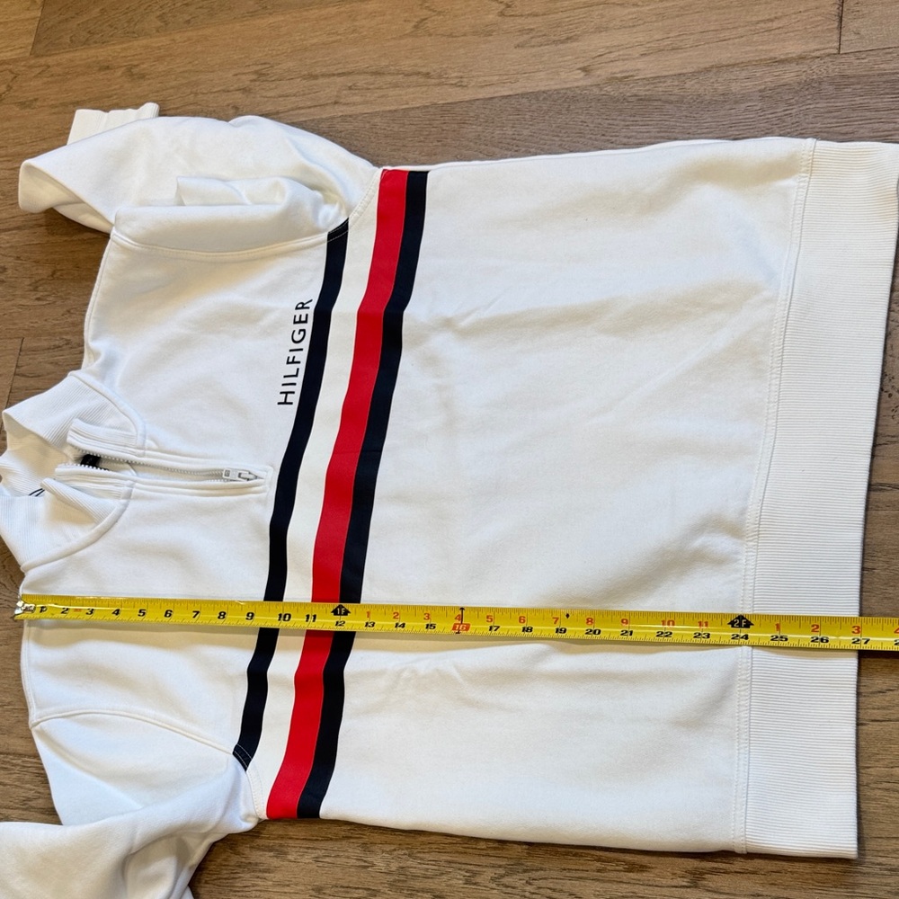 Tommy Hilfiger White Zip-Up Sweater with Red and Black Stripes - Picture 9 of 12